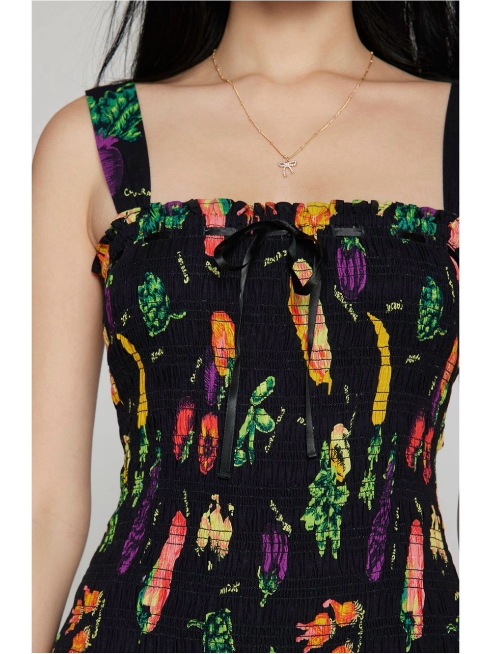 NWT UO Kimchi Blue Suzette Smocked Turnips Mini Dress Fruit Vegetable Print S - Picture 10 of 12
